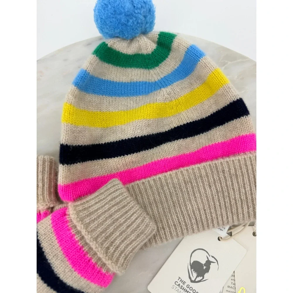 Boden Kids Cashmere Beanie and Gloves Set Multi Color Stripe XS NWT